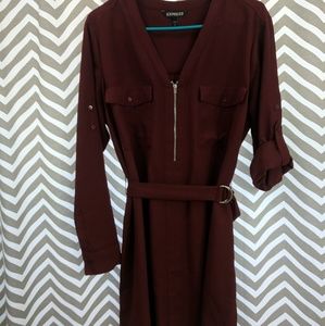 Express belted shirt dress with front zipper